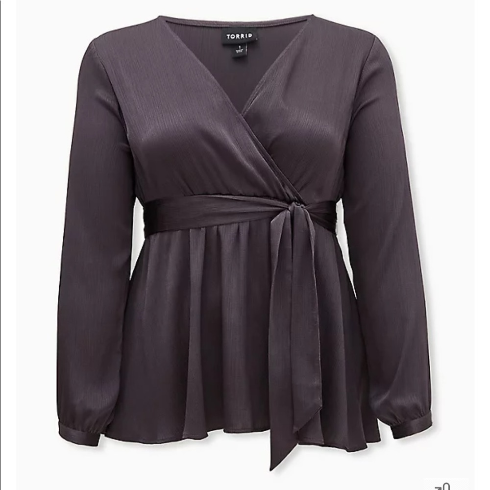 NWOT Dark Slate Grey Torrid Babydoll Wrap Blouse 2X